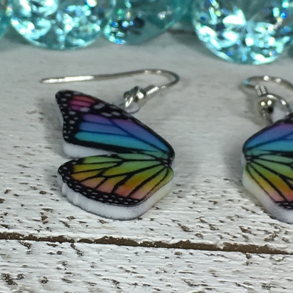 Rainbow Acrylic Butterfly Earrings - Picture 3 of 6